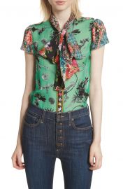 Alice   Olivia Bow Neck Mixed Print Blouse   Nordstrom at Nordstrom